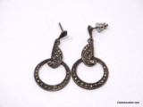 PAIR OF VINTAGE .925 STERLING SILVER & MARCASITE PIERCED DANGLE EARRINGS. MARKED ON THE BACK 