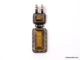 LIA SOPHIA BRONZE TONE 2-TIER HINGED PENDANT WITH RECTANGULAR & SQUARE CUT SIMULATED TIGER EYE