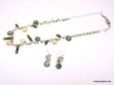 LIA SOPHIA 3 PC. SILVER TONE GREEN CRYSTAL JEWELRY LOT TO INCLUDE A 20