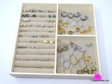 LARGE LOT OF MISC. PIERCED EARRINGS, VARIOUS DIFFERENT STYLES. APPROX. 38 PAIRS. COMES WITH A NICE