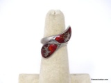 VINTAGE SIAM NIELLO STERLING SILVER BURGUNDY RED THAI GODDESS RING. MARKED ON THE INSIDE 