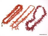 LOT OF (3) VINTAGE RED CORAL NECKLACES. THEY MEASURE APPROX. 18