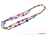 COLDWATER CREEK DOUBLE STRAND MULTI-COLORED SHELL NECKLACE WITH BRONZE TONED BEAD SPACERS. LOBSTER