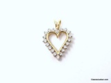 14K YELLOW GOLD & DIAMOND HEART SHAPED PENDANT. DISPLAYS 20 BEAUTIFUL ROUND CUT DIAMONDS, APPROX.