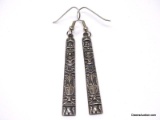 PAIR OF .925 STERLING SILVER TRIBAL AZTEC DESIGNED PIERCED HANGING EARRINGS. MARKED ON THE BACK