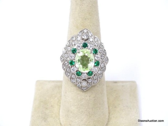 .925 AAA TOP CUSTOM DESIGN GORGEOUS PEAR SHAPED GREEN AMETHYST CENTER STONE COCKTAIL RING WITH