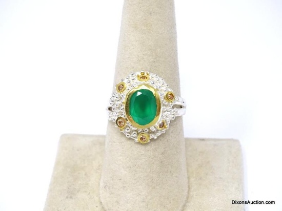 .925 AAA TOP QUALITY HANDMADE CUSTOM DESIGN NOT ENHANCED AFRICAN OVAL NATURAL EMERALD RING WITH
