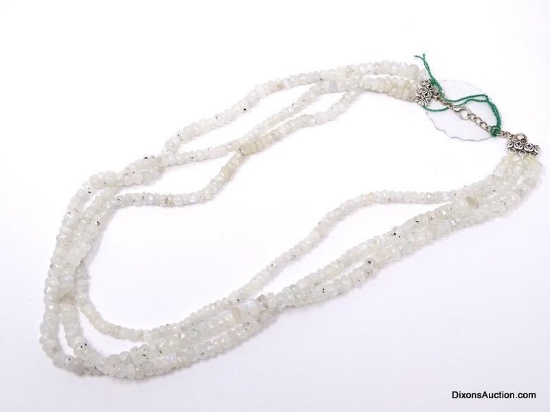18"-20" AAA TOP QUALITY 3 STRAND .04-.06 MM GENUINE MOONSTONE NATURAL BEADED NECKLACE. LOBSTER