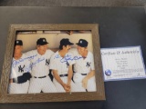 MICKEY MANTLE, JOE DIMAGGIO, WHITEY FORD, BILLY MARTIN SIGNED PHOTO IN 8 X 10 FRAME.