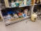 SHELF LOT TO INCLUDE A CHEMICAL SPRAYER, GLASS STRAW CONTAINER, UTENCIL ORGANIZERS WITH UTENCILS,