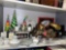 SHELF LOT OF ASSORTED OF ITEMS TO INCLUDE CHRISTMAS DECOR FOR TABLE OR MANTLE, DOOR WREATH, SEASONS