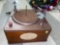 EARLY STYLE ELECTRIC UNBRANDED WOODEN RECORD PLAYER, WITH FAUX CHERRY MARBLE ON TOP MEASURES