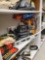 SHELF LOT OF MISC ITEMS, CRAFTSMAN POLISHER, DRILL BITS, CAR CLEANING HAND SCRUBBERS, MISC SAMPLE