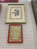 LOT OF TWO FRAMED PRINTS ONE IS A GOLD TONE FLORAL PRINT AND THE OTHER IS A CHRISTMAS SCRIPTURE