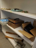 SHELF LOT OF MISC ITEMS, USS GRADE 5 STANDARD HARDWARE, LOCK BOX FILLED WITH MISC TOOL RELATED