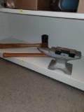 SHELF LOT OF 3 ITEMS, SMALL ANVIL 15P, MAGNETIC SPLITTER TOOL, LARGE FS3 MALLET, AND A SMALL PICK
