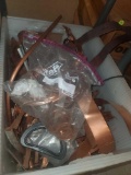 BOX OF MISC METAL SCRAPS, MOSTLY COPPER, ZIP LOCK BAG OF COPPER RINGS.