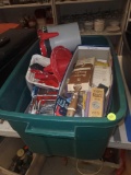 TOTE LOT OF MISC ITEMS, PAINT BRUSHES, PAINT TRAYS, PAINT PAIL, PAINT ROLLERS, ETC.