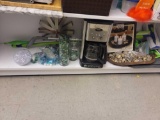 SHELF LOT OF ASSORTED ITEMS TO INCLUDE: CUISINART COFFEE MAKER, A CANDLE GARDEN, IRON TRAY WITH