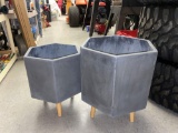 Charcoal Clay and Wood Hexagon Planters, Set of 2 Measurements are Approximately 16 in x 16 in x 17