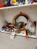 SHELF LOT OF MISC ITEMS, MISC CORDS, SMART FUZE PACK, HEAT SHRINKING TUBE, BUTT CONECTOR.ISC WIRE