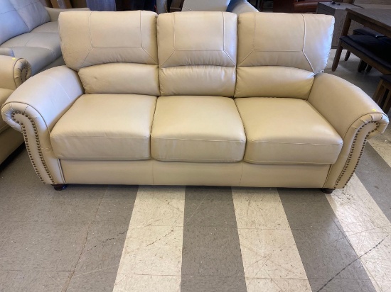 Abbyson Tuscany Leather Sofa Cream, Retail Value $1,700.00 82? x 36? x 37?