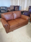 ABBYSON HOBSON LEATHER LOVESEAT SKU: TZ-12333-CAM-2 SALE PRICE$1,699.00 OVERALL DIMENSIONS 37 W X 64