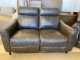 Abbyson Tomasino Leather Power Reclining Loveseat with Power Headrest Retail Value $2,500.00 62? x