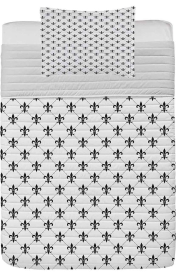 Ambesonne Fleur De Lis Microfiber Bedspread Set, Checkered Dotted Pattern with Monochrome Abstract
