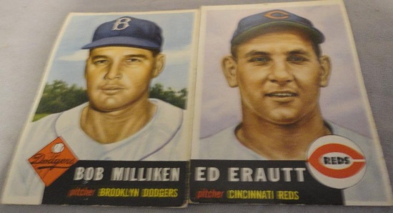 2 TOPPS SIGNED 1950S BASEBALL TRADING CARDS ? BOB MILLIKEN, ED ERAUTT ALL ITEMS ARE SOLD AS IS,