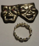 925 SILVER RING AND MASK PIN ALL ITEMS ARE SOLD AS IS, WHERE IS, WITH NO GUARANTEE OR WARRANTY. NO
