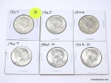 Half Dollars - Kennedy 64,65,66,67,68,69