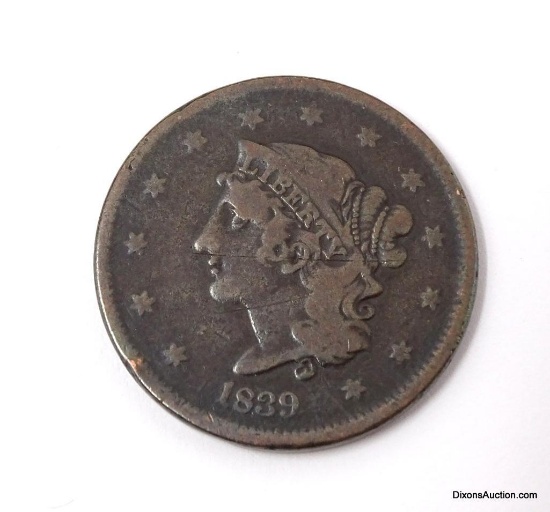 1839 LARGE CENT U.S.- FUNNY HEAD VARIETY