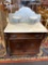 VICTORIAN CARVED WALNUT MARBLE TOP COMMODE WITH CANDLE STANDS; MEASURES 32 x 18 x 43 in