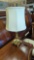 VIRGINIA METAL CRAFTERS BRASS TABLE LAMP, WITH CREAM SHADE, ORIGINAL WORKING PLUG, 24 1/4