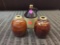 3 PC. LOT TO INCLUDE A PAIR OF BROWN SLIP GLAZED SALT/PEPPER CANNISTERS (NEED LIDS) 4