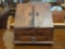 PINE COUNTER TOP LETTER ORGANIZER WITH TWO DOORS THAT OPEN UP TO REVEIL VARIOUS CUBBIES & A SINGLE