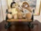 SMALL WOODEN AND IRON ROCKER BENCH MEASURES 14.5 x 10.75 x 12 in INCLUDE TO STUFFED BEARS