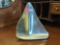 VINTAGE HOSELTON SOLID ALBUMINUM SAIL BOAT SCULPTURE, MARKED ON THE BOTTOM. IT MEASURES APPROX. 8