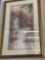 FRAMED PRINT DEPICTING FOG IN THE FOREST AND WATERFALL; SIGNED BY DIANE ANDERSON; MEASURES 24 x