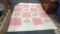 EARLY STYLE HANDMADE SQUARE PATTERN QUILT WITH A DESIGN OF FLOWER BASKET WITH FLOWERS AND VINES,