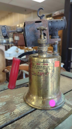 EARLY STYLE CLAYTON AND LAMBERT GASOLINE BRASS BLOW TORCH MEASURES APPROXIMATELY 12 INCHES TALL.