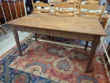 OAK KITCHEN TABLE WITH SINGLE SILVER-WARE DRAWER; IT MEASURES APPROX. 60 x 33.5 x 30.