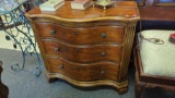 ETHAN ALLEN 3 DRAWER NIGHTSTAND, IN GOOD USED CONDITION, DISPLAYS MINOR COSMETIC WEAR, 33 1/2
