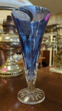 COLORED CRYSTAL WATERFORD VASE, BLUE, 9