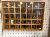 KNICK KNACK SHELF CONTAINS 35 CUBBIES AND SHOT GLASSES; MEASURES 20.5 x 3.5 x 14.5