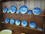 LOT OF 14 DENMARK CHRISTMAS/WINTER BLUE & WHITE DECORATIVE COLLECTOR PLATES. SIZES VARY FROM 9