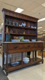 ANTIQUE 1700'S 3 DRAWER MARBLE TOP HUTCH, 3 GATED SHELF HUTCH TOP, WHITE MARBLE, IN GREAT CONDITION