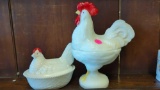 SET OF 2 WESTMORELAND MILK GLASS COVERED DISHES, , 1 ROOSTER 9 3/4