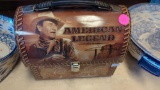 AMERICAN LEGEND 2005 JOHN WAYNE LUNCHBOX. IN GOOD CONDITION, SOME DENTS AND A SCRATCH ON THE FRONT